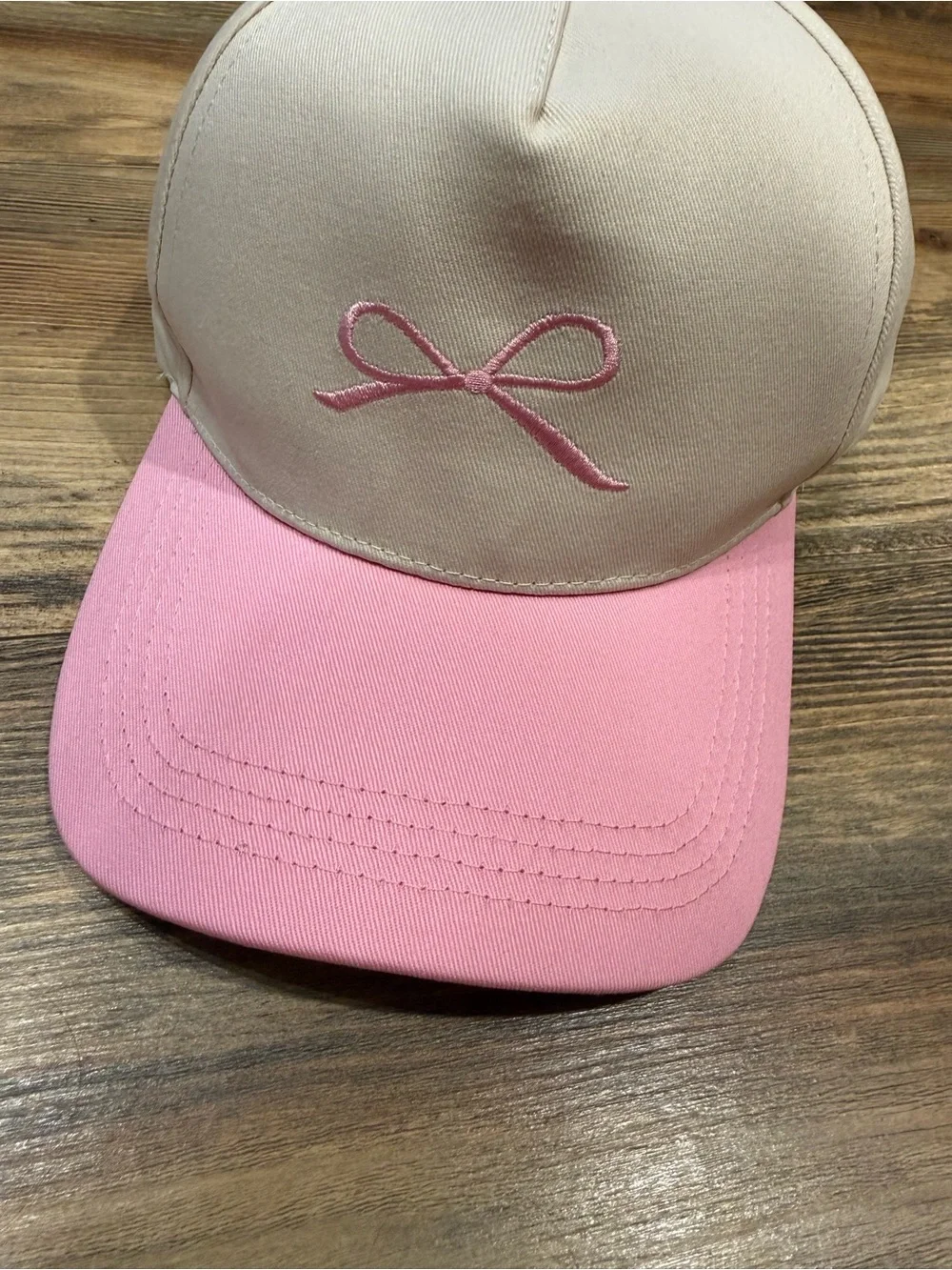 Pink & Cream Bow Accent Baseball Cap